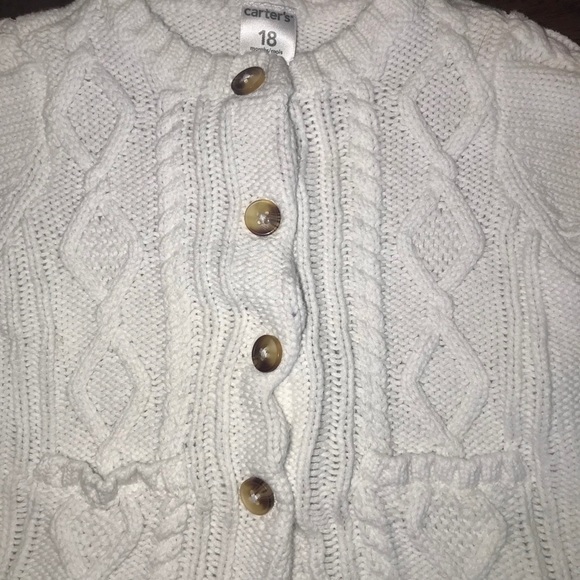Girls Carter’s White Cable Knit Cardigan- sz 18mos - Picture 2 of 7